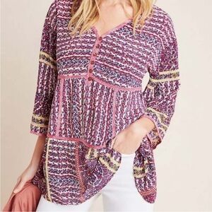 Maeve 100% Silk Lilyana Tiered Top Boho Blouse Size Small